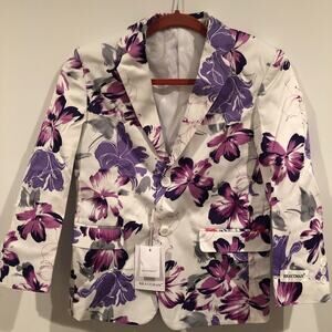 Braveman Boys Blazer  Floral Print White Purple Pink Gray Size 8 Formal Party